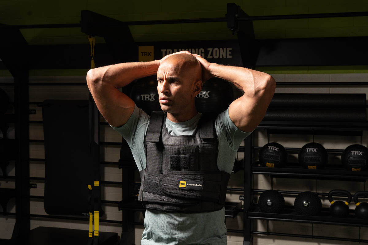 man wearing trx weighted vest